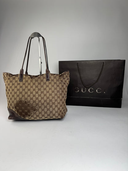 Vintage Gucci Monogram Tote Bag beige Brown