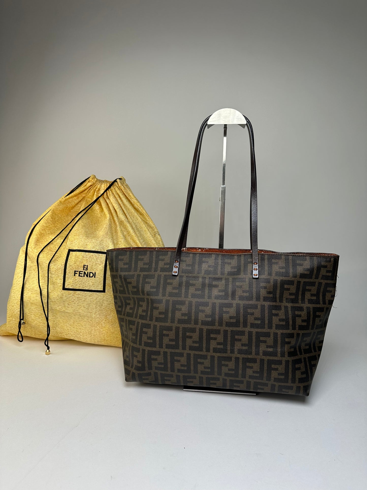 Vintage Fendi FF Monogram Canvas Tote Brown Black