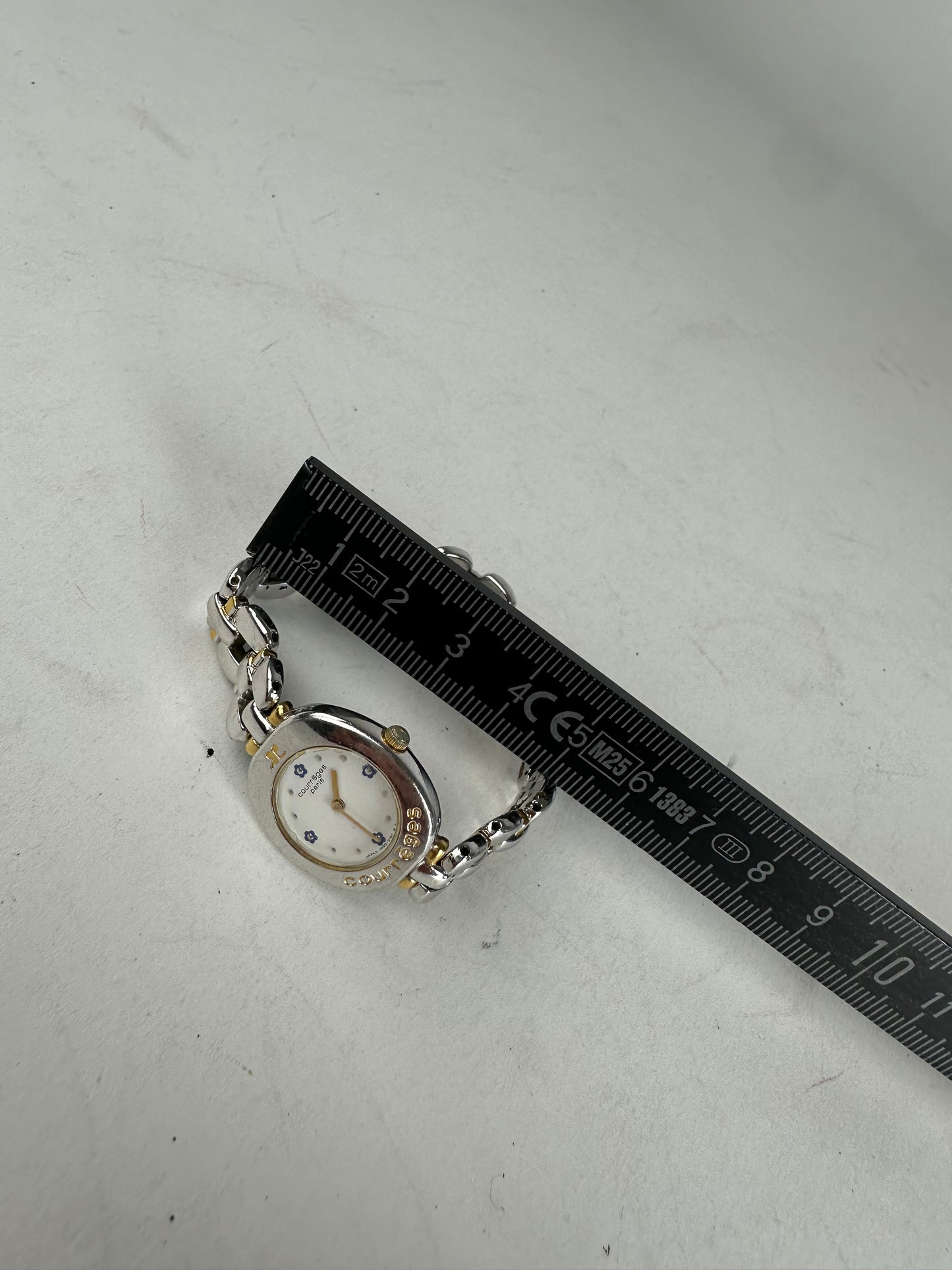 Vintage Courreges Gold Plated Steel Quartz Watch Silver Gold