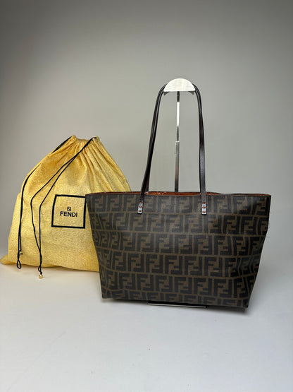 Vintage Fendi FF Monogram Canvas Tote Brown Black