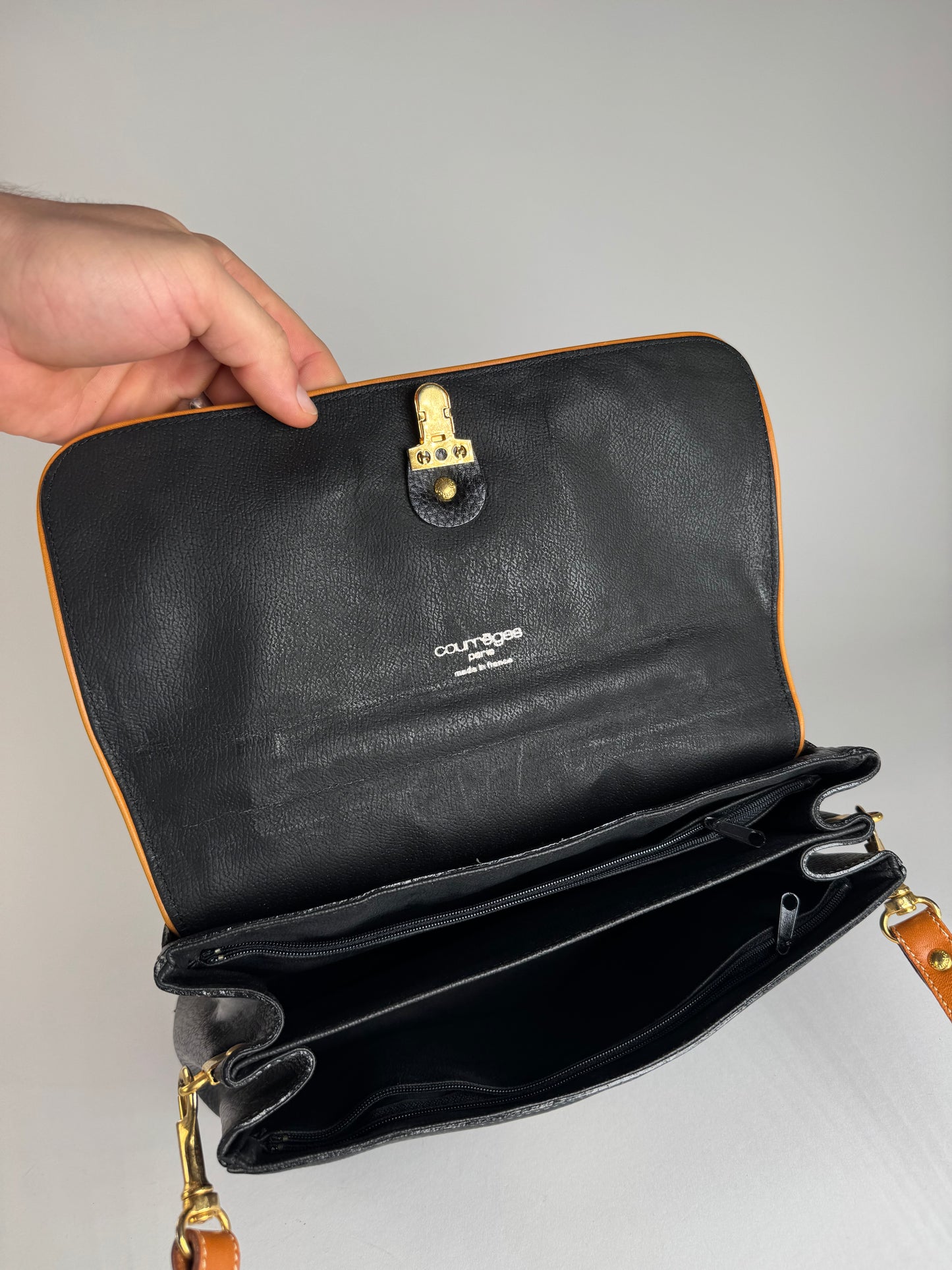 Vintage Courreges 2Way Leather Bag Black Brown