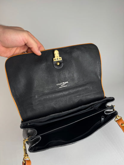 Vintage Courreges 2Way Leather Bag Black Brown