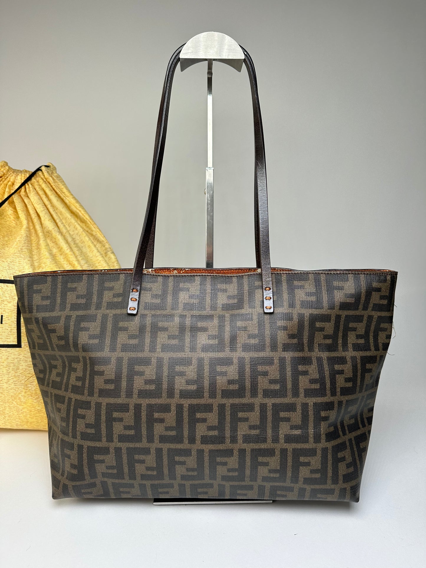 Vintage Fendi FF Monogram Canvas Tote Brown Black