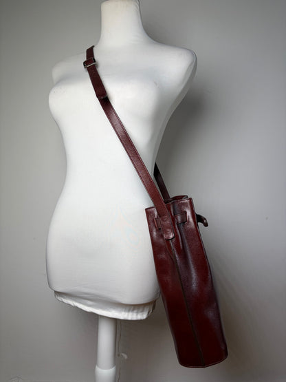 Vintage Issey Miyake Smooth Leather Bucket Bag Burgundy Gold