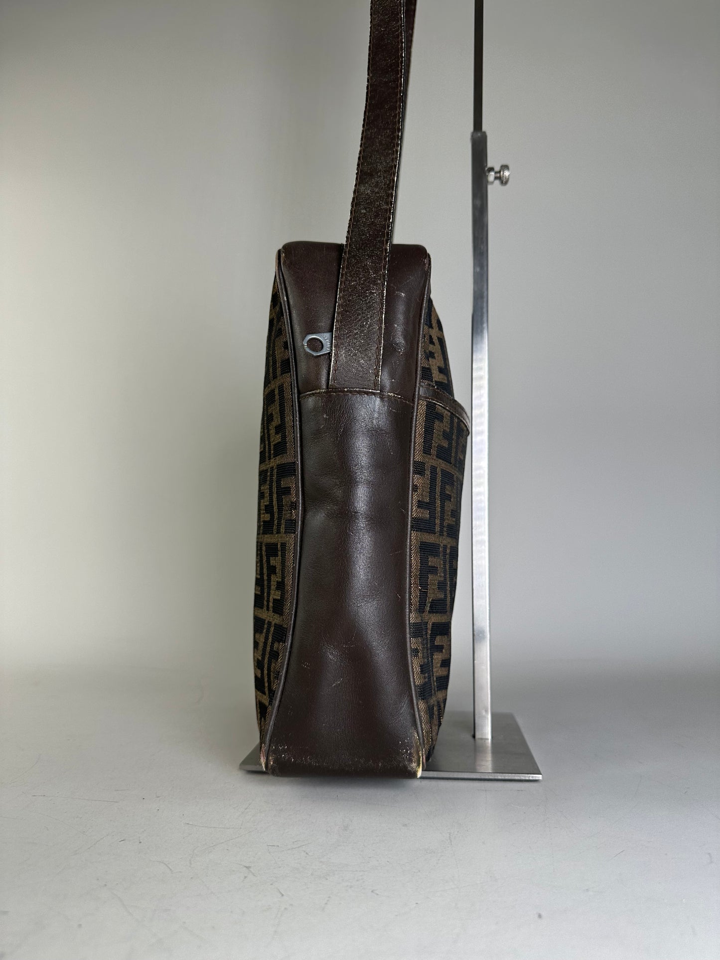 Vintage Fendi FF Monogram Canvas Shoulder Bag Brown Beige