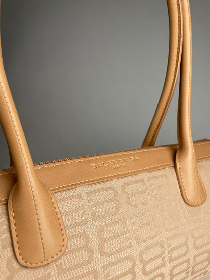 Vintage Balenciaga Monogram Handbag Beige Brown