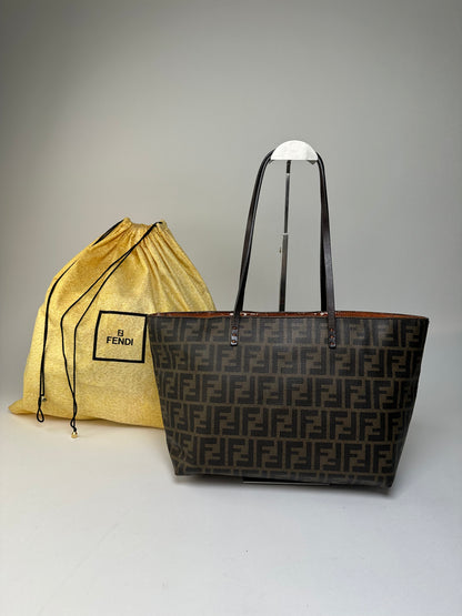 Vintage Fendi FF Monogram Canvas Tote Brown Black