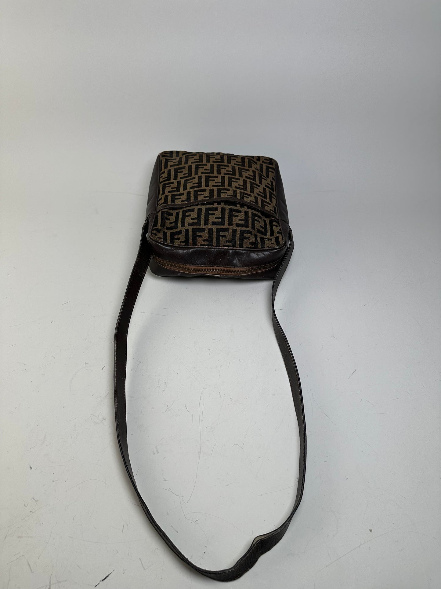 Vintage Fendi FF Monogram Canvas Shoulder Bag Brown Beige
