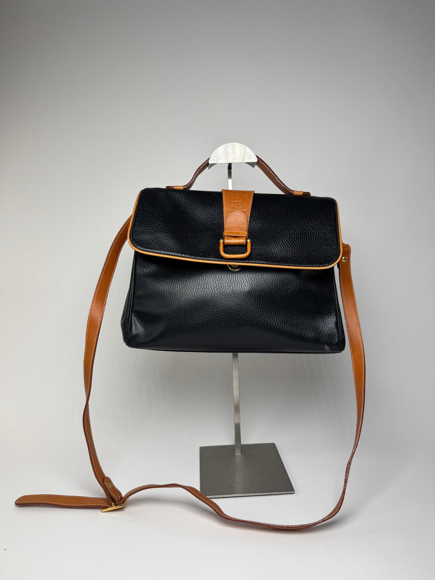 Vintage Courreges 2Way Leather Bag Black Brown