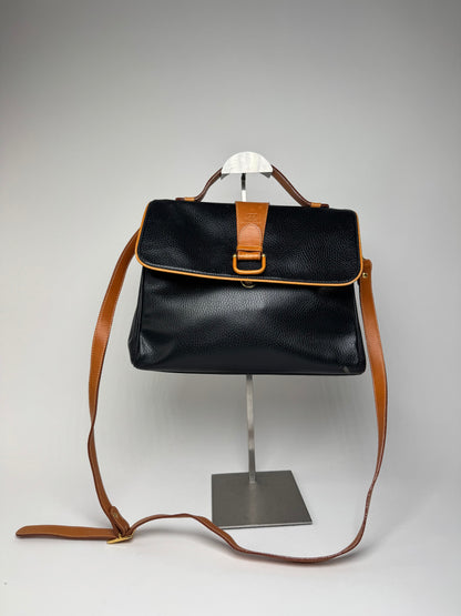 Vintage Courreges 2Way Leather Bag Black Brown