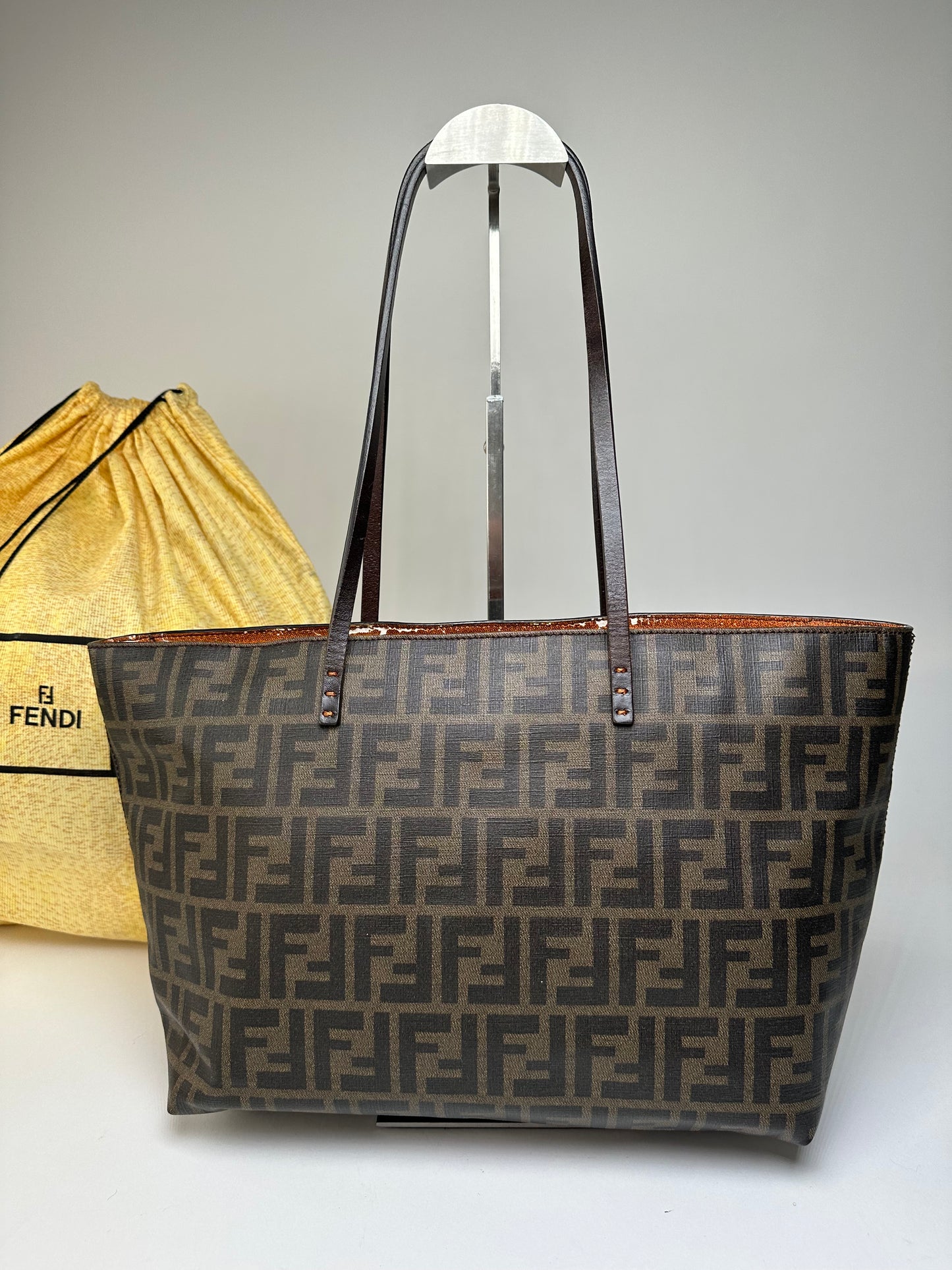 Vintage Fendi FF Monogram Canvas Tote Brown Black