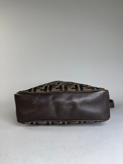 Vintage Fendi FF Monogram Canvas Shoulder Bag Brown Beige