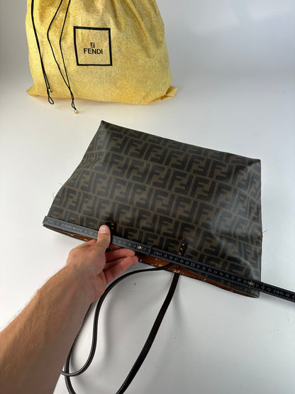 Vintage Fendi FF Monogram Canvas Tote Brown Black