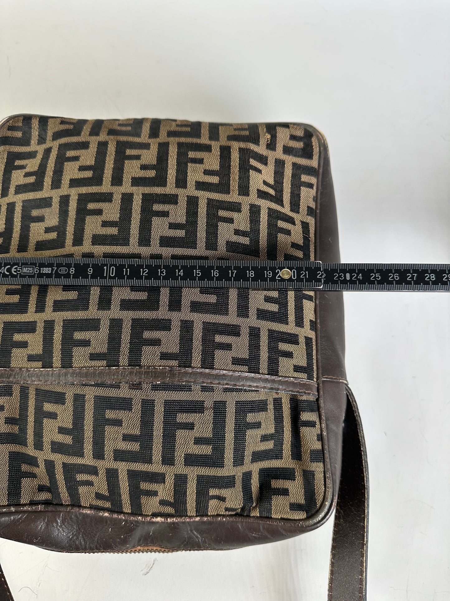 Vintage Fendi FF Monogram Canvas Shoulder Bag Brown Beige