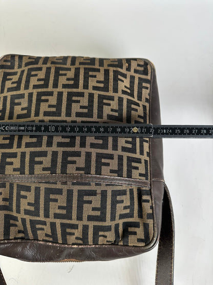 Vintage Fendi FF Monogram Canvas Shoulder Bag Brown Beige