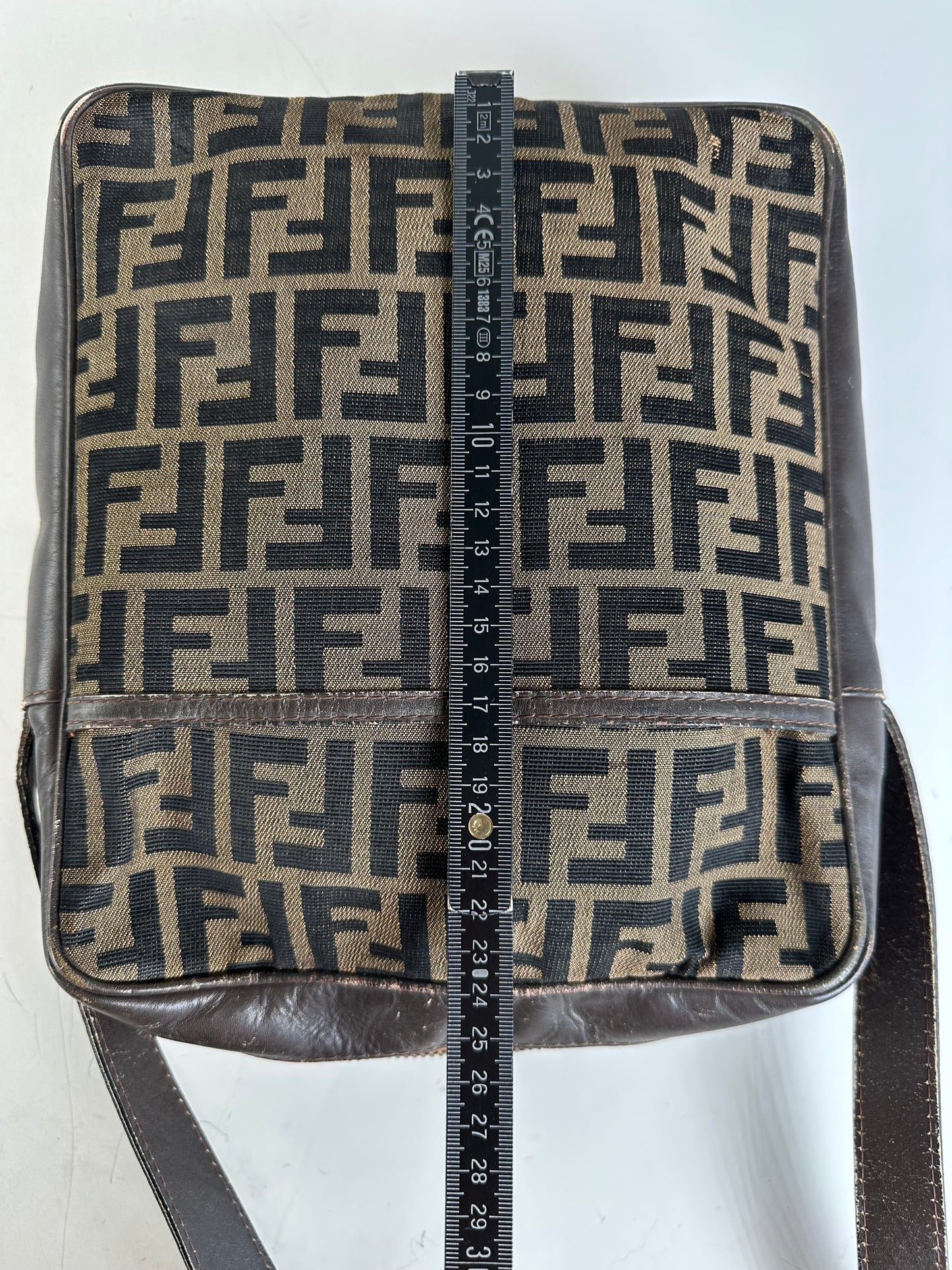 Vintage Fendi FF Monogram Canvas Shoulder Bag Brown Beige