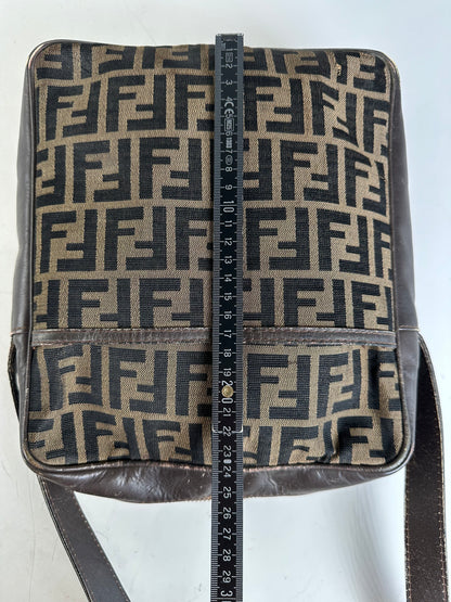 Vintage Fendi FF Monogram Canvas Shoulder Bag Brown Beige