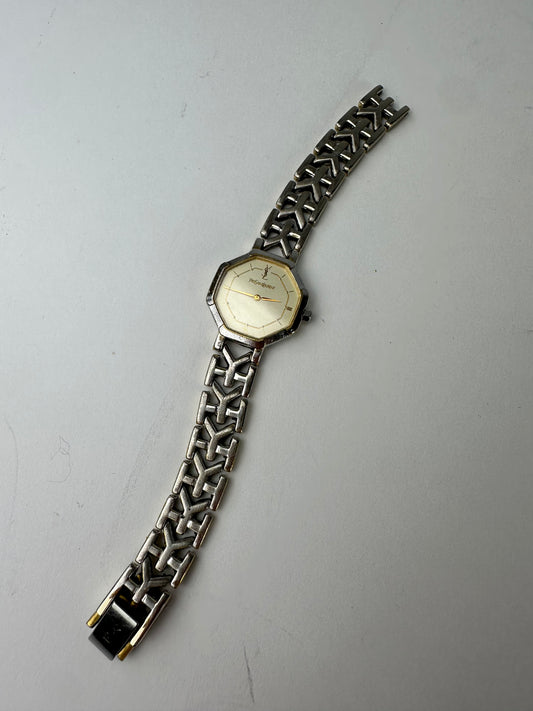Vintage YSL Stainless Steel Bracelet Watch Silver Gold