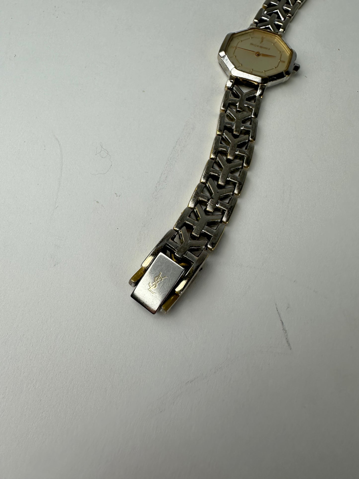 Vintage YSL Stainless Steel Bracelet Watch Silver Gold
