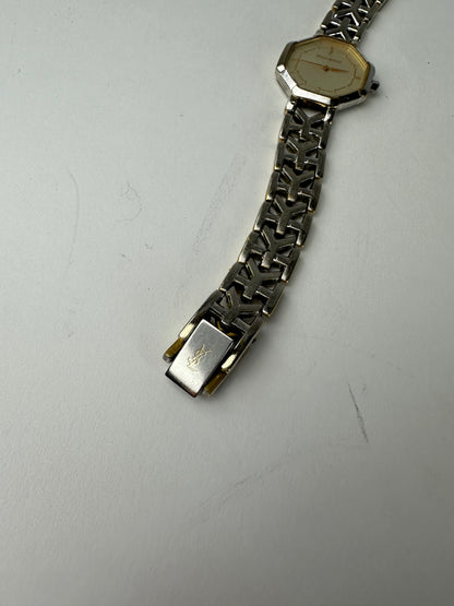 Vintage YSL Stainless Steel Bracelet Watch Silver Gold