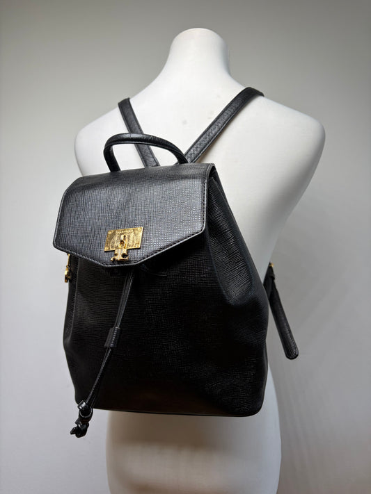 Vintage Courrèges Textured Leather Backpack Late 1980s Black Gold