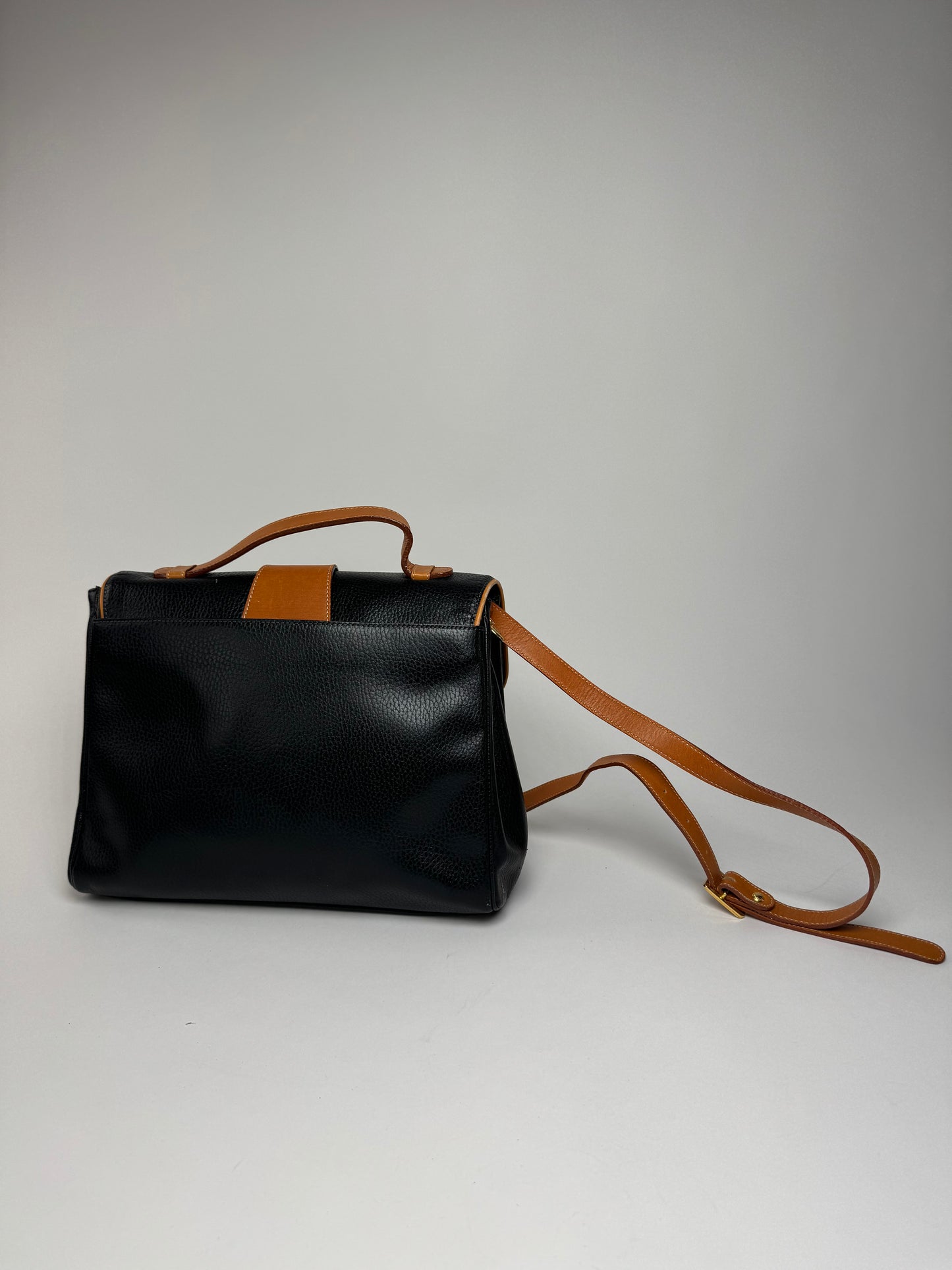 Vintage Courreges 2Way Leather Bag Black Brown