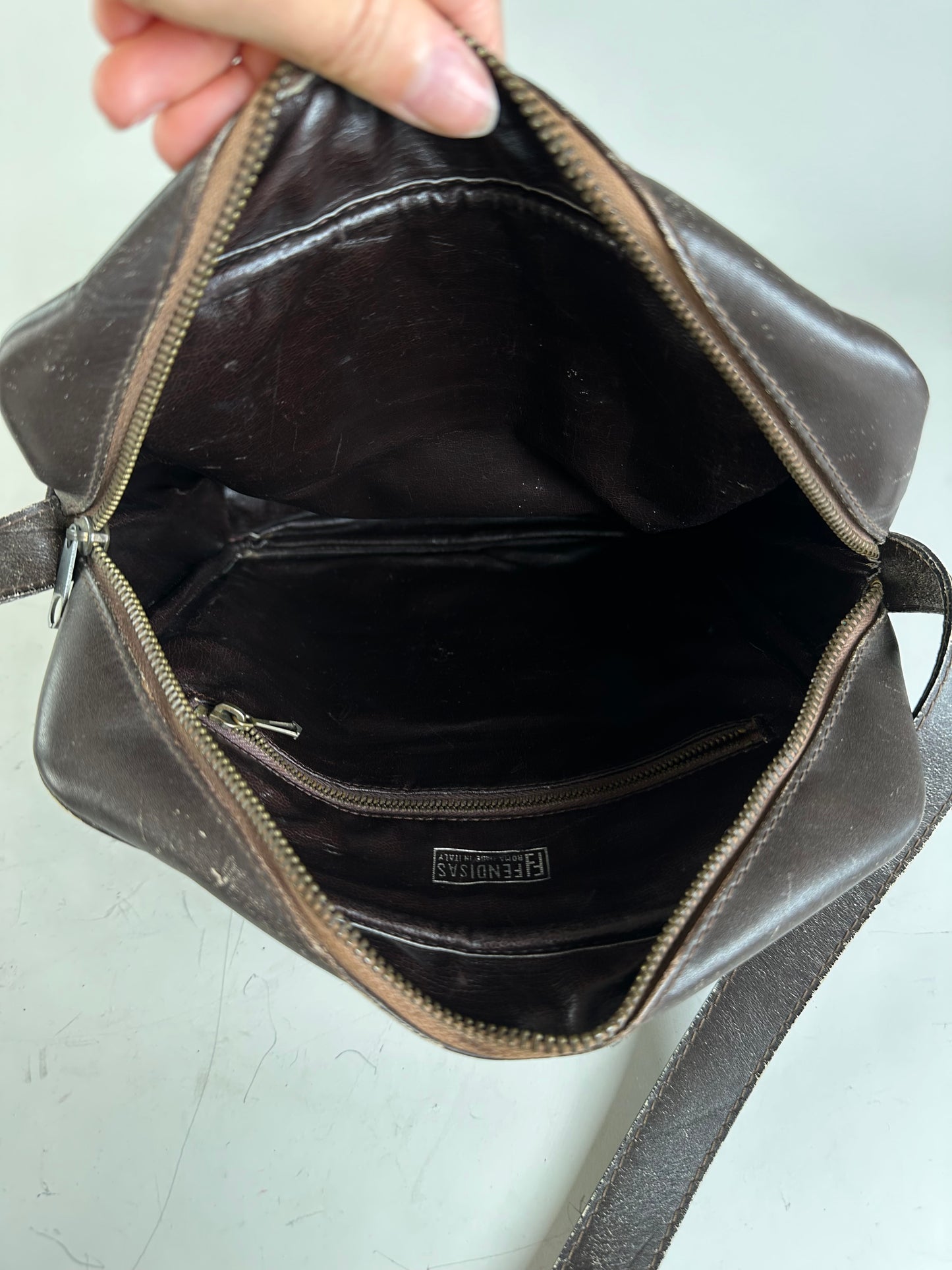 Vintage Fendi FF Monogram Canvas Shoulder Bag Brown Beige