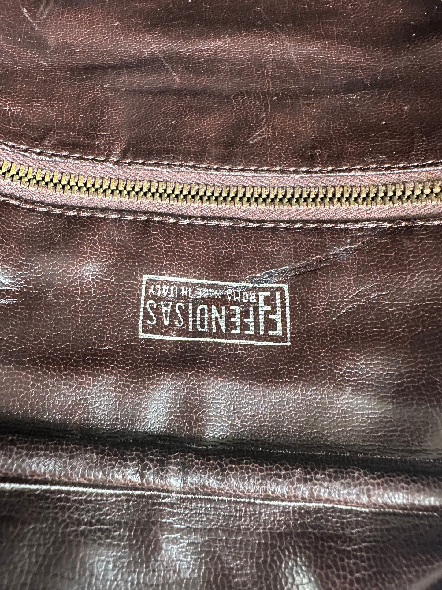 Vintage Fendi FF Monogram Canvas Shoulder Bag Brown Beige