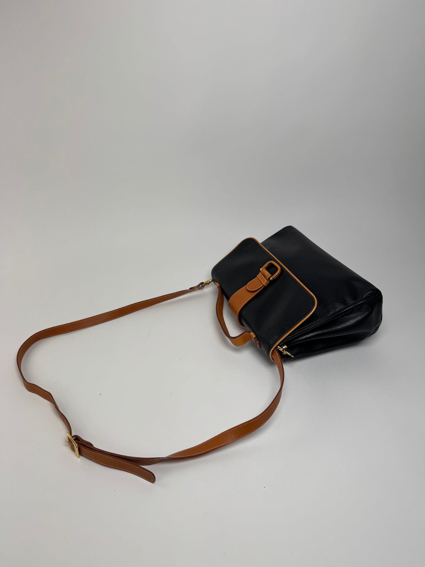 Vintage Courreges 2Way Leather Bag Black Brown