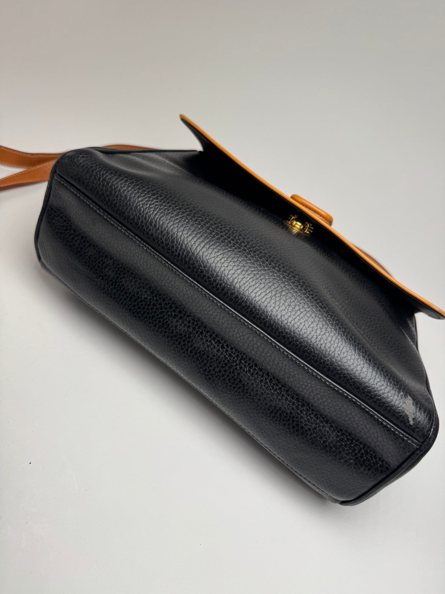 Vintage Courreges 2Way Leather Bag Black Brown