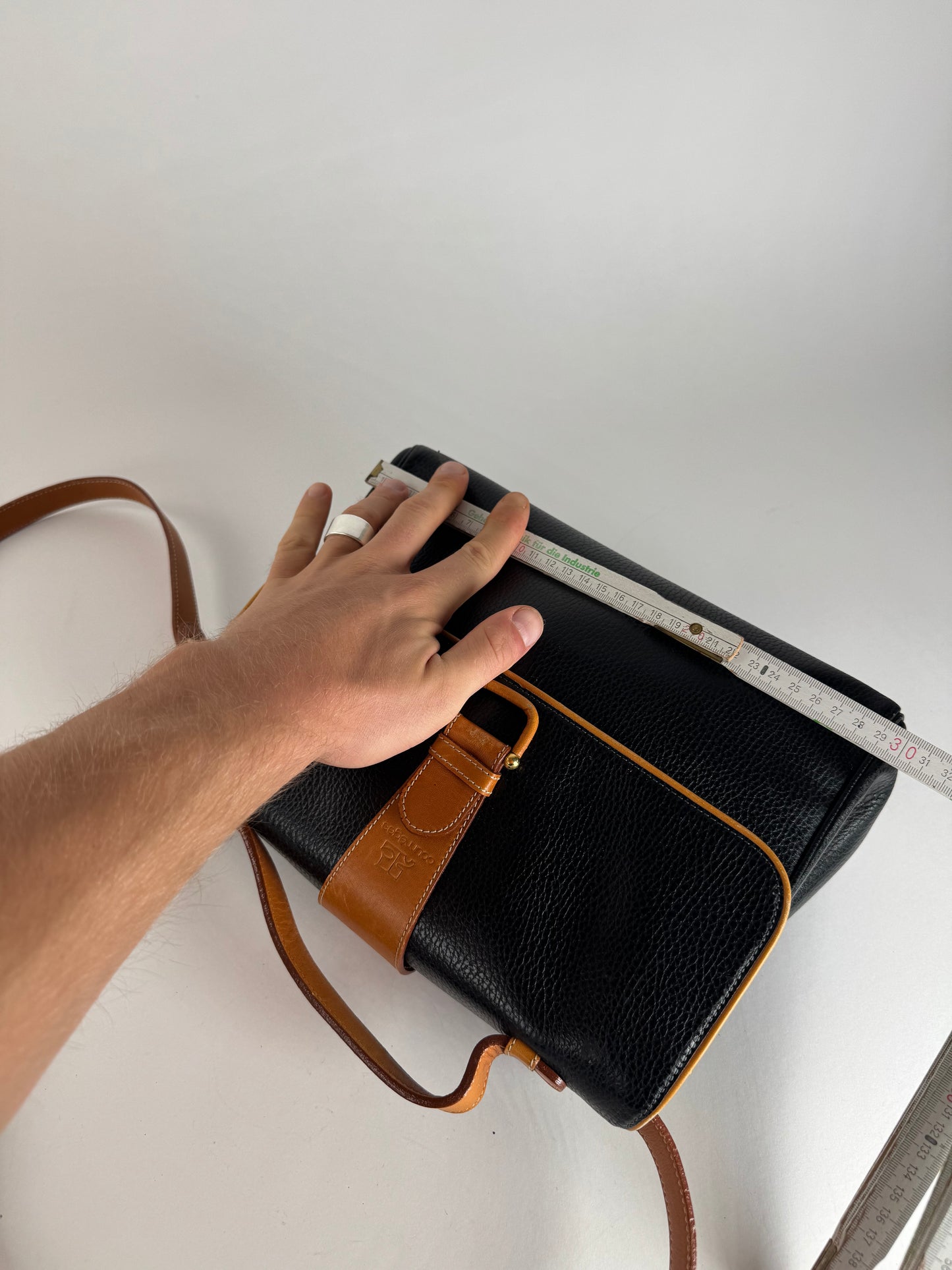 Vintage Courreges 2Way Leather Bag Black Brown