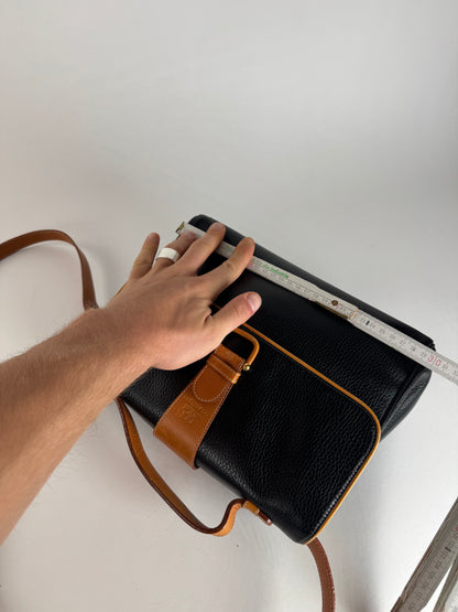 Vintage Courreges 2Way Leather Bag Black Brown