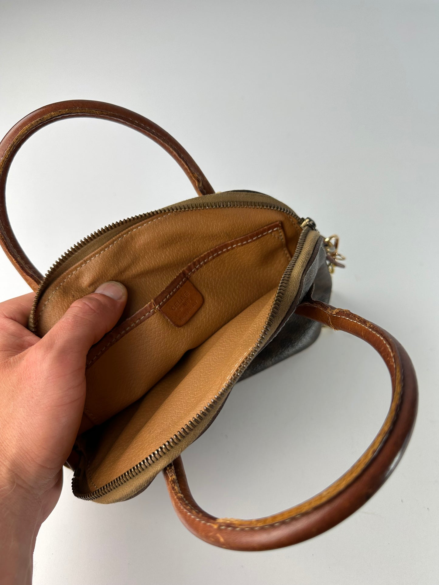 Vintage Celine Macadam Canvas Shoulder Bag Brown Tan