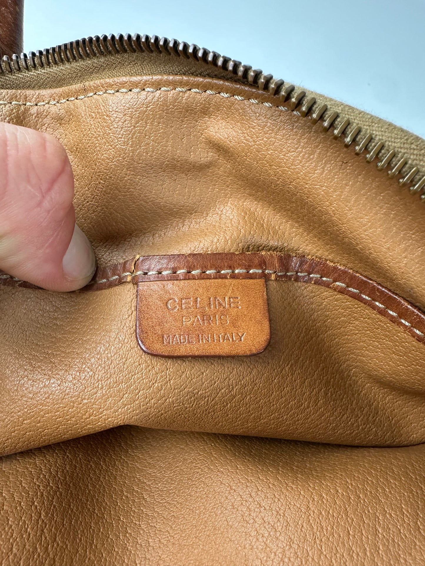 Vintage Celine Macadam Canvas Shoulder Bag Brown Tan
