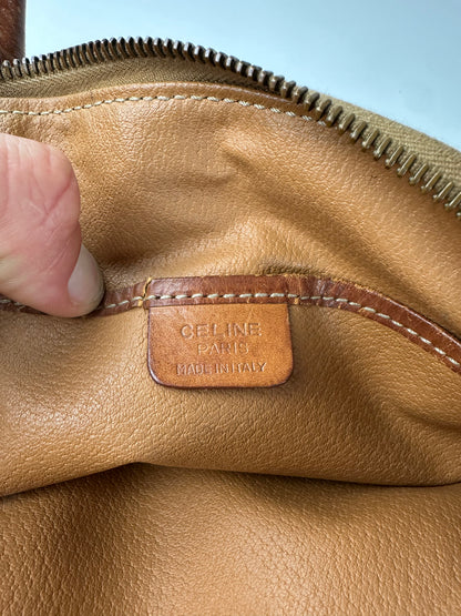 Vintage Celine Macadam Canvas Shoulder Bag Brown Tan