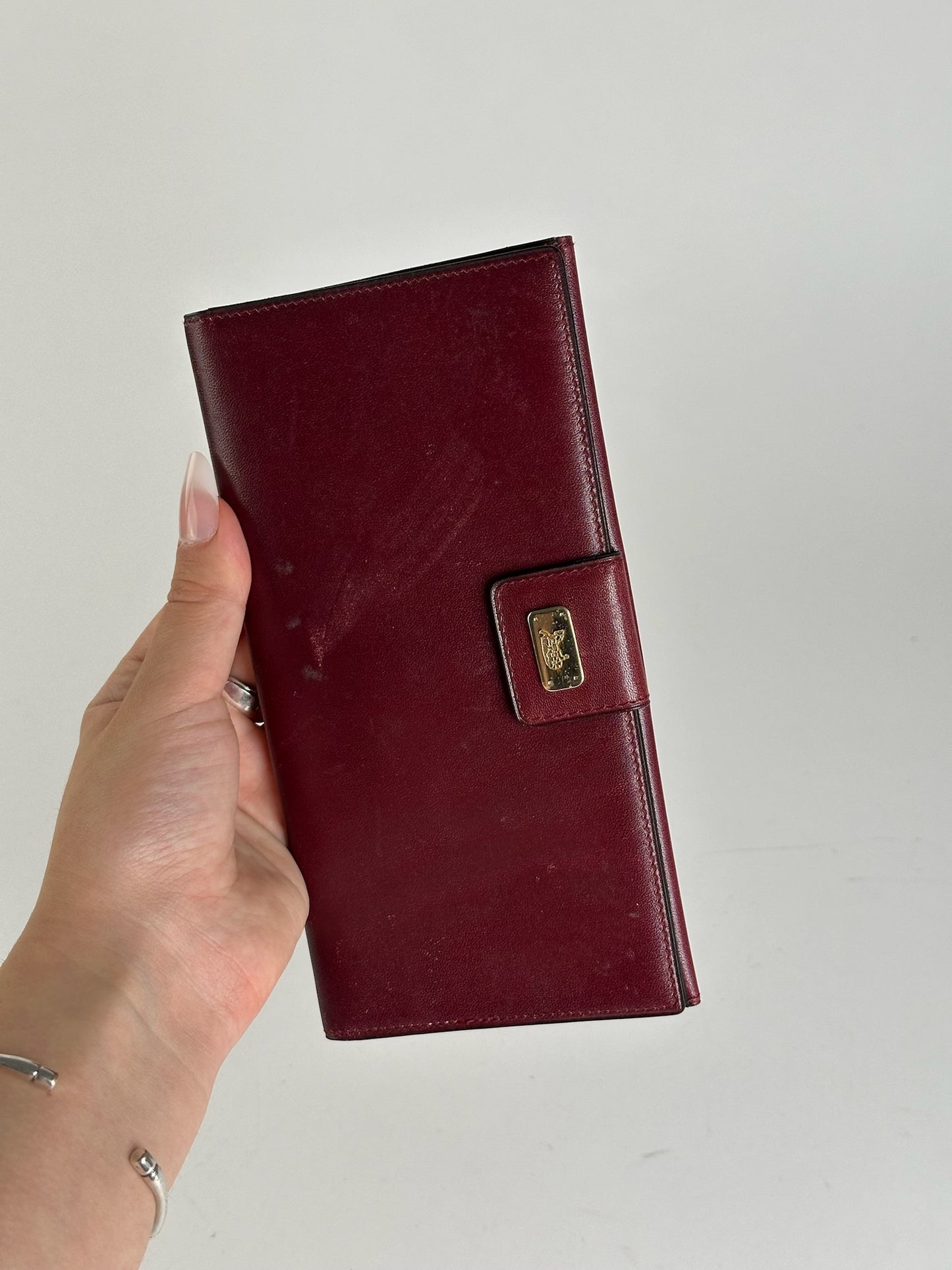 Portefeuille vintage en cuir Céline Paris bordeaux