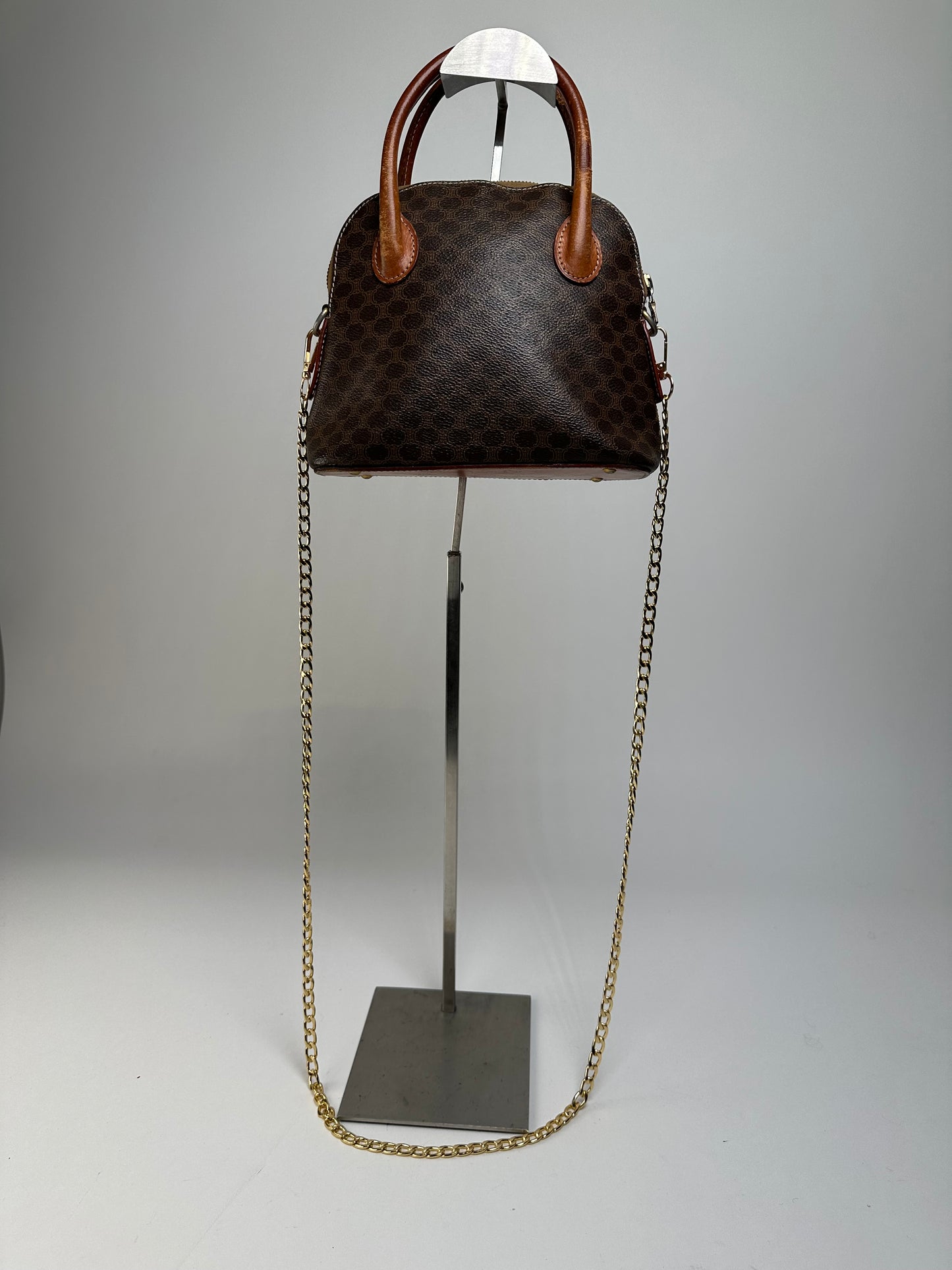 Vintage Celine Macadam Canvas Shoulder Bag Brown Tan