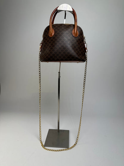 Vintage Celine Macadam Canvas Shoulder Bag Brown Tan