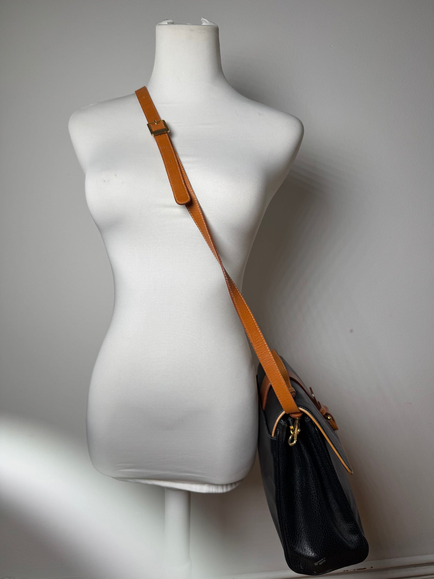 Vintage Courreges 2Way Leather Bag Black Brown