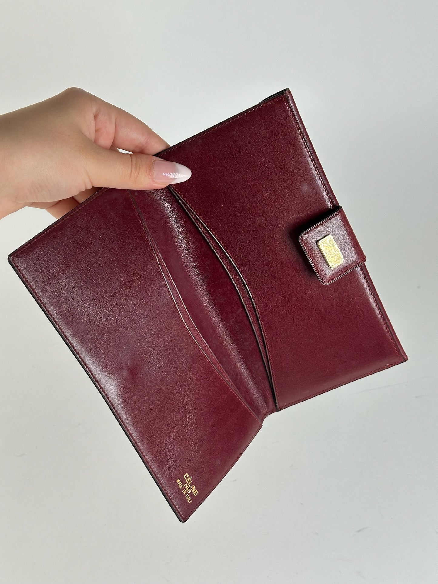 Portefeuille vintage en cuir Céline Paris bordeaux