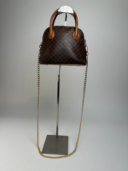 Vintage Celine Macadam Canvas Shoulder Bag Brown Tan
