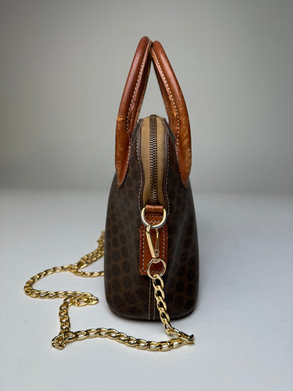 Vintage Celine Macadam Canvas Shoulder Bag Brown Tan