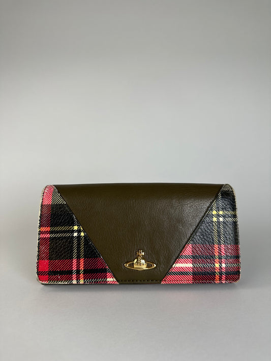 Vintage Vivienne Westwood Checked Leather Wallet Khaki Multicolor