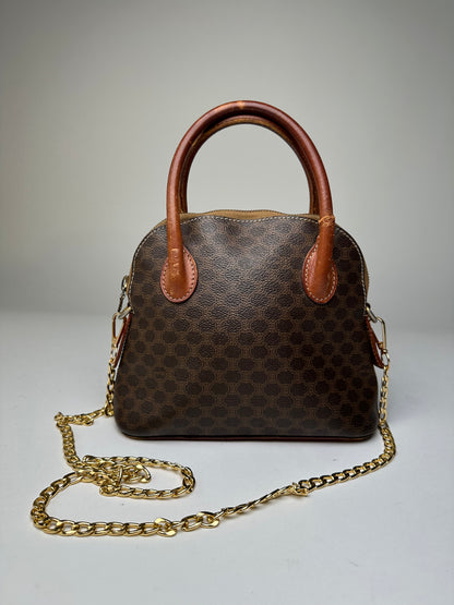 Vintage Celine Macadam Canvas Shoulder Bag Brown Tan