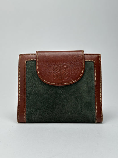 Portefeuille vintage en cuir suédé Loewe Madrid marron vert