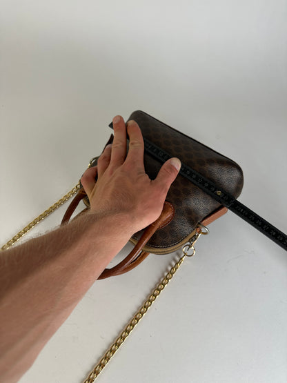 Vintage Celine Macadam Canvas Shoulder Bag Brown Tan