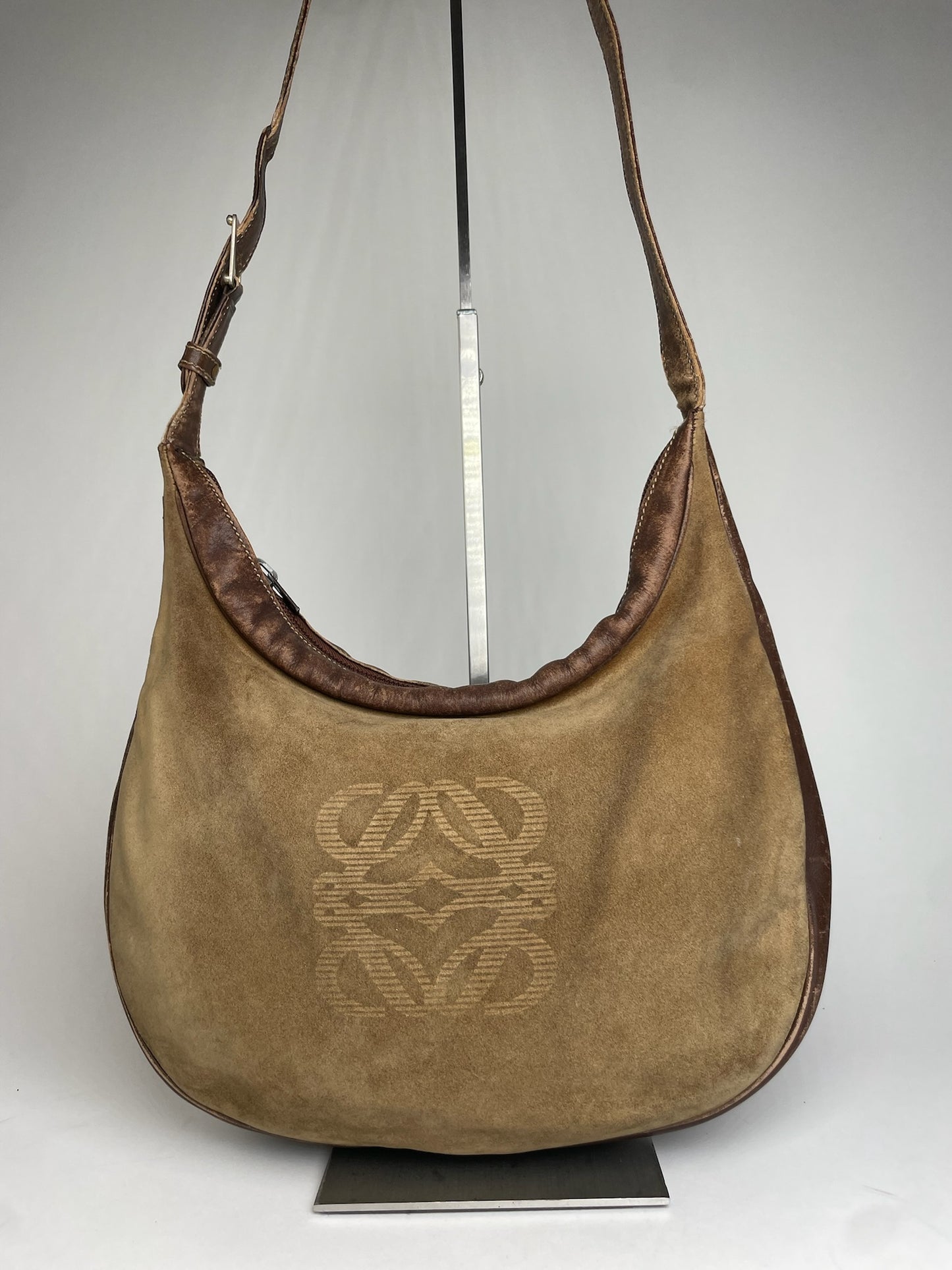 Vintage Loewe Madrid Multiway Suede Leather Bag Camel