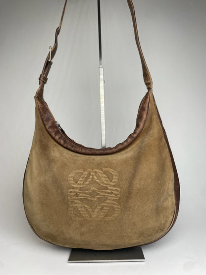 Vintage Loewe Madrid Multiway Suede Leather Bag Camel