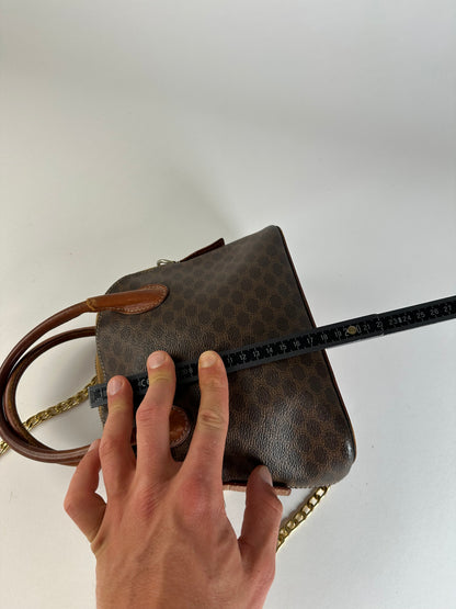 Vintage Celine Macadam Canvas Shoulder Bag Brown Tan