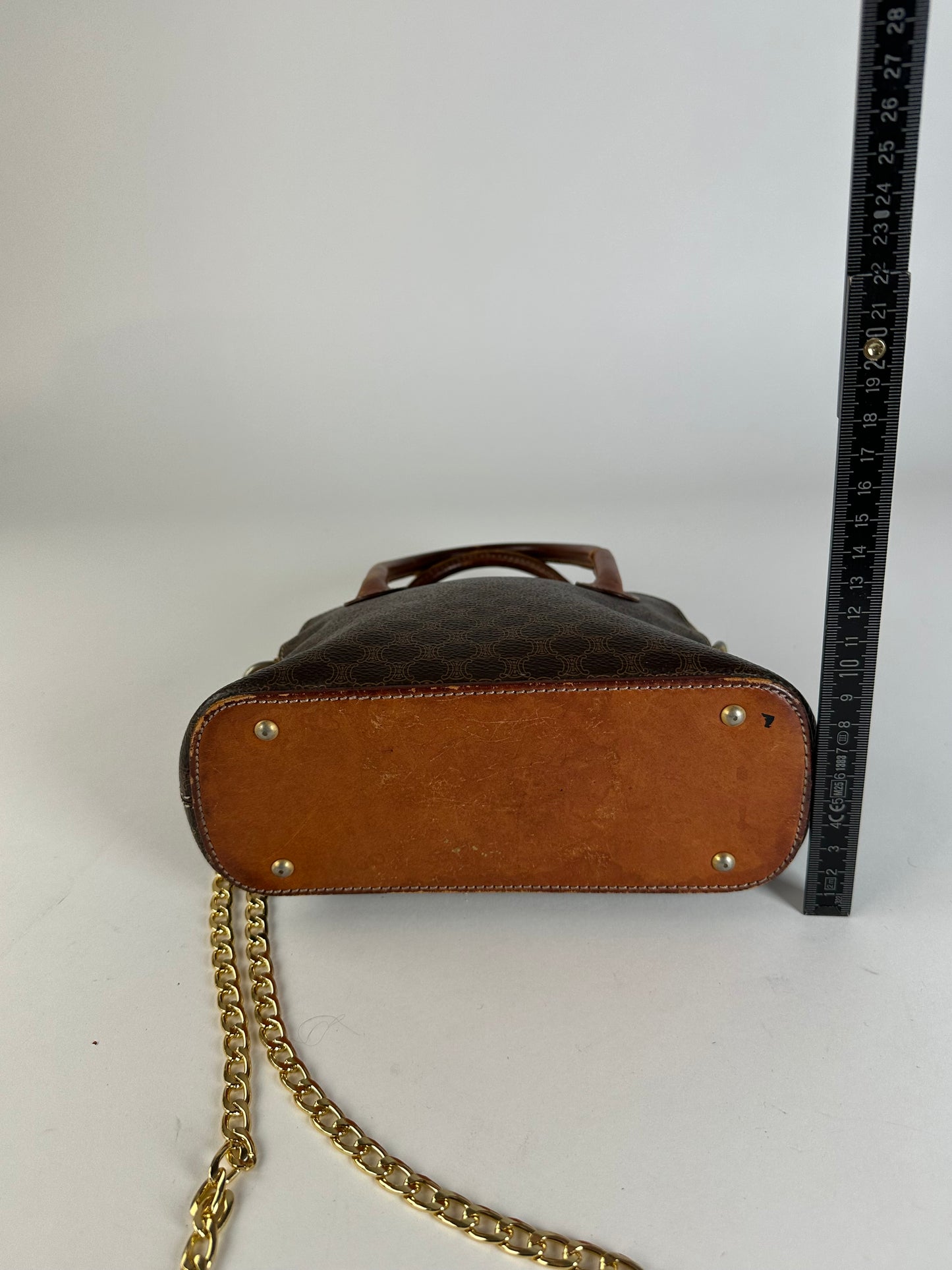 Vintage Celine Macadam Canvas Shoulder Bag Brown Tan